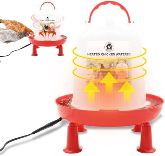 6L Chicken Waterer Heated for Winter Chicken Water Heater wiith Adjustable Leg Support 35W BPA-Free Heated Poultry Waterer Heavy Duty All in One Heated Waterer for Chicken Coop