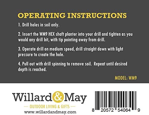 Willard & May Flower Bulb HEX Shaft Drill Planter, Non-Slip – 1.75 by 9 inch - Bulb & Bedding Plant Auger