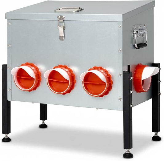 unipaws 50 LBS Automatic Chicken Feeder with 8 No-Waste Ports, 4 Height Adjustments, Weatherproof Metal Poultry Feeder with See-Through Window & Inclined Roof for Chickens & Ducks