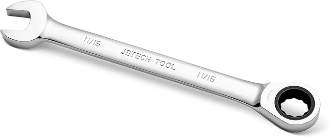 Jetech 11/16 inch Ratcheting Combination Wrench, Industrial Grade Gear Spanner with 12-Point Design, 72-Tooth Ratchet, Forged and Heat-Treated Cr-V Steel, SAE