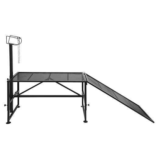 Metal Trimming Stand for Sheep Goat Livestock Stand with Adjustable Height 20.5-31.5in Milking Stand with a Ramp