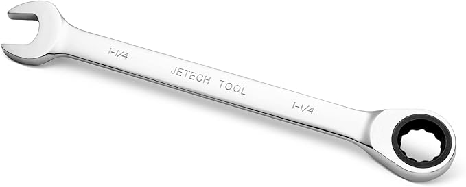 Jetech 1-1/4 Inch Ratcheting Combination Wrench, Industrial Grade Gear Spanner with 12-Point Design, 72-Tooth Ratchet, Made with Forged and Heat-Treated Cr-V Steel in Chrome Plating, SAE