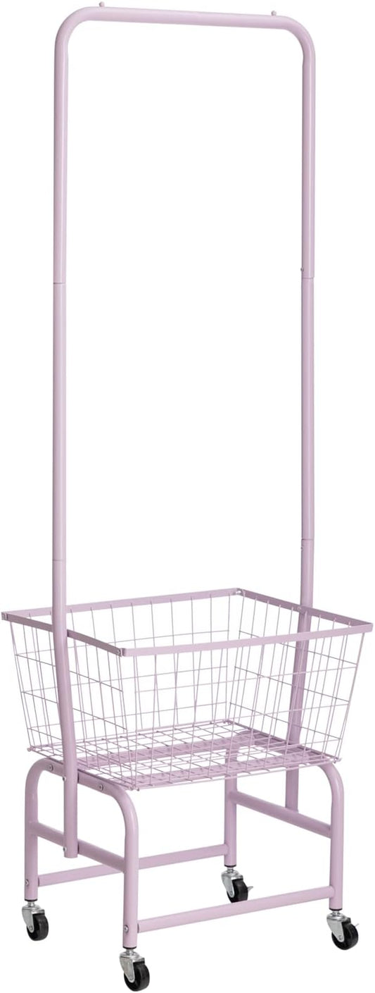 ALIMORDEN Laundry Cart with Clothes Rack, Rolling Laundry Butler with Wire Storage Rack，Purple