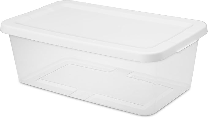 (2 pack) Set of (10) 6 Quart Storage Boxes – Clear Plastic Storage Bin with Snap, Shoe Boxes,Stackable Bins for Closet, Kitchen Storage, Office Organization,White