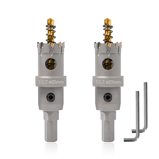1" (25mm) Hole Saw Heavy Duty Carbide 2-Pack Tungsten Carbide Tipped Hole Cutters cuts Stainless Steel, mild Steel, Iron, Copper, Brass, Plastic Titanium-Plated Pilot Drill Bits