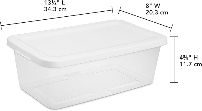 (2 pack) Set of (10) 6 Quart Storage Boxes – Clear Plastic Storage Bin with Snap, Shoe Boxes,Stackable Bins for Closet, Kitchen Storage, Office Organization,White