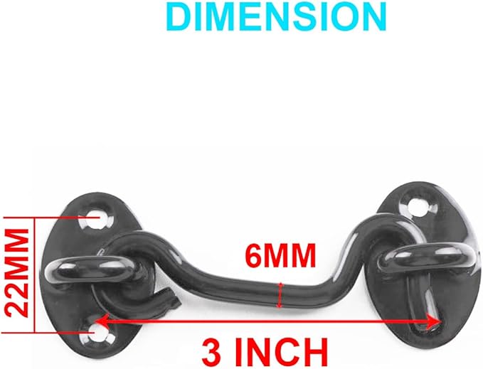 3” Privacy Hook and Eye Latch Easy Lock for Barn Door, Black (3 INCH-2PCS)