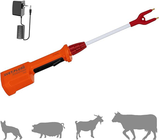 VET.PLUS Portable Cattle Prod Waterproof Livestock Prod for Cows Cattle Hogs Rechargeable Animal Prod for Big Large Dogs, Shaft Length 13", Total Length 23 1/2 inch