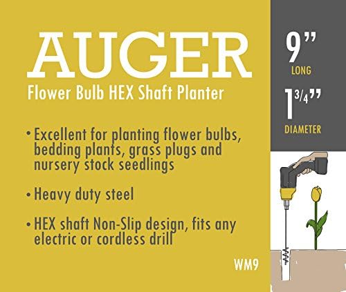 Willard & May Flower Bulb HEX Shaft Drill Planter, Non-Slip – 1.75 by 9 inch - Bulb & Bedding Plant Auger