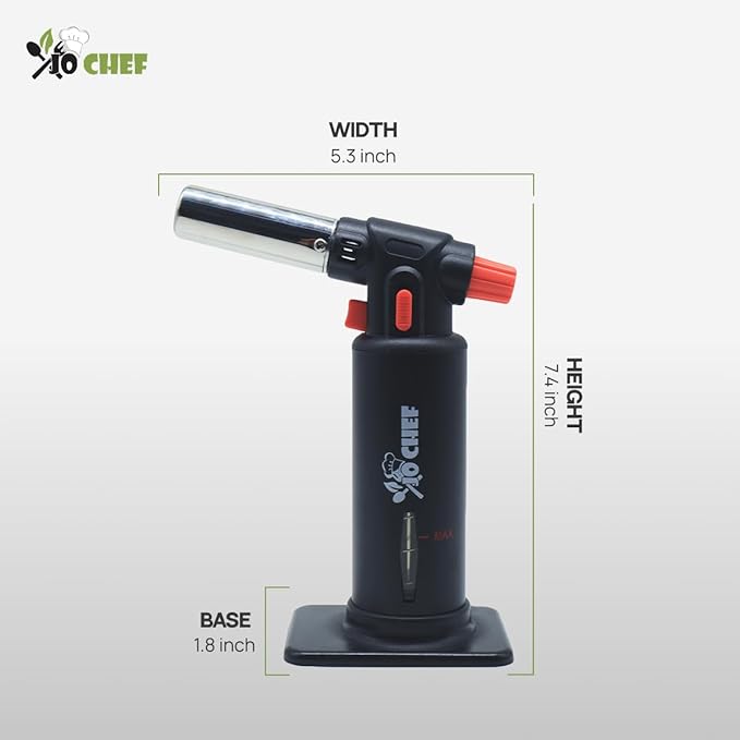 Jo Chef Kitchen Torch with Butane Included – Refillable butane torch Lighter with Safety Lock & Adjustable Flame, Culinary Blow Torch for Cooking, Creme Brulee 2 Cans (3.38oz) Included Black