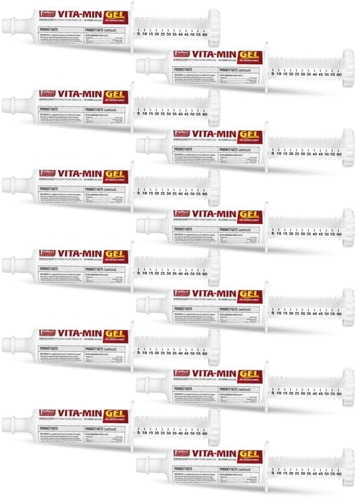 Jeffers Vita-Min Gel for Livestock & Horses – Multivitamin & Mineral Supplement with Selenium, Zinc, Potassium & Turmeric – Easy Oral Gel for Cattle, Goats, Sheep & Pig – 60 CC Tube - 12 Pack
