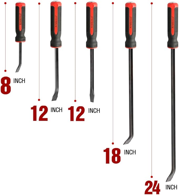 Pry Bar Set, 5-Piece Heavy Duty Pry Bars with Thicker Strike Caps, Mechanic Hand Tools for Automotive, Demolition, Nail Puller, Crowbar