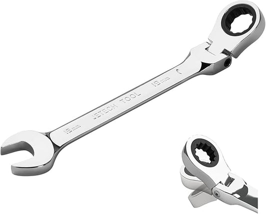 Jetech 19mm Ratchet Wrench Flex Head: Box End Wrench 12Pt| Metric Ratcheting Combination Chrome Vanadium,Forged, Extra Durability