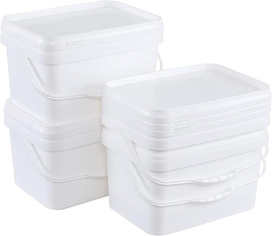4 Packs Plastic Bucket with Airtight Lid, 3 Gallon Food Storage Bucket, White