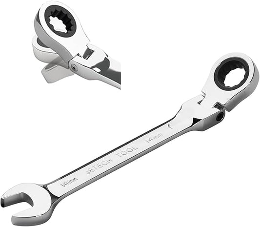 Jetech 14mm Ratchet Wrench Flex Head: Box End Wrench 12Pt| Metric Ratcheting Combination Chrome Vanadium,Forged, Extra Durability