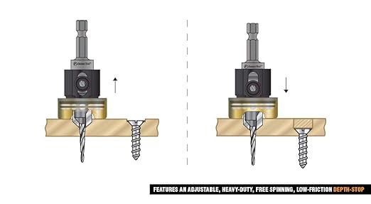 Amana Tool 55155 Carbide Tipped 82 Degree Countersink with Tapered Drill and Adjustable Depth Stop with No-Thrust BB 1/2 D x 3/16 Drill D x 1/4 Inch Quick Release Hex SHK