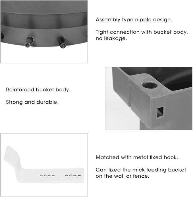 Calf Milk Feed Bucket High Capacity 38L Plastic Livestock Feeding Pail with 6 Rubber Nipples for Cattle Sheep Breeding Animals Durable Large Capacity Milk Feeder