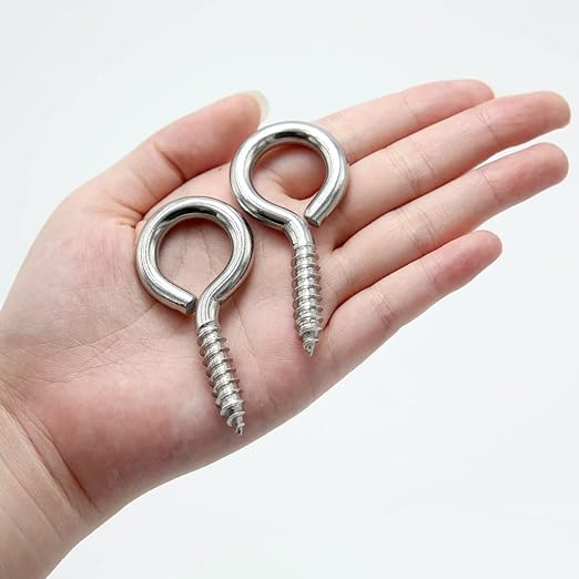 6 Pcs M6 304 Stainless Steel Screw Eye Hooks, 2-1/2 Inches Eyes Screw Hooks,Heavy Duty Screw Eye Bolt,Load Bearing 200LB,Indoor & Outdoor Use
