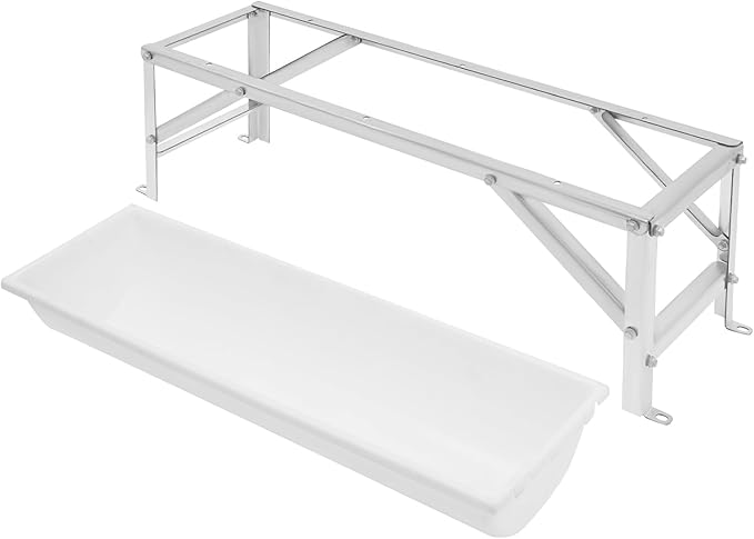 Livestock Feed Trough, 39 Inch Long Feeding Trough with Stand, 9.25 Gallon Capacity Heavy Duty Feeder, Feeding Tool for Goats Sheep Deer Pigs (White)
