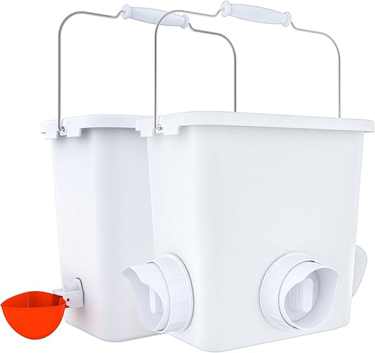 Automatic Chicken Feeder and Waterer Set Chicken Feed Bucket with 3 Feeders Ports Poultry Waterer Water Cups
