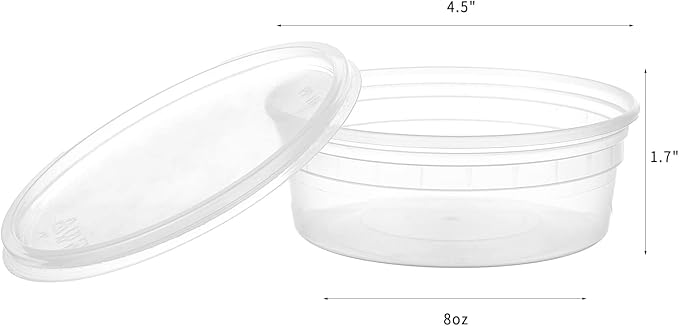 [48Set-8oz] Plastic Deli Food Storage Containers With Lids Disposable Clear Small Togo Jars Bowls For Soup, Meal Prep, Slime | BPA Free | Stackable | Leakproof | Microwave | Dishwasher | Freezer Safe
