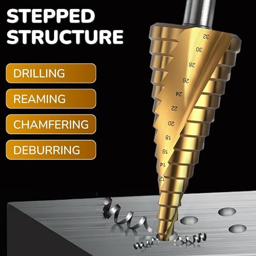 35-Pieces HSS Metal Drill Bits Set, Screwdriver Bit Titanium Step Bits Paddle Flat Bits Twist Step Drills Hex Shank Hole Saw Kit, High Speed Steel, Industrial Drill Bits