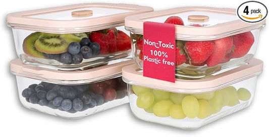Ziruma Non-Toxic 2.6 Cup Glass Food Storage Containers With Lids - Soup Containers with Lids, Plastic Free Meal Prep, Airtight Food Container, Microwave and Freezer Safe, 4 Pack