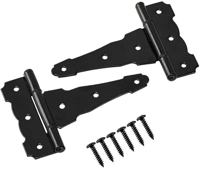 HOME MASTER HARDWARE 4 in Decorative T Strap Hinge Shed Storage Gate Strap Hinge Barns Door Tee Hinges with Screws Black 10 Pack