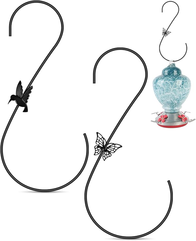 PACETAP Bird Feeders Hanger 12-Inch, 2PCS Metal Hummingbird Feeder Hook, Heavy Duty Plant Hangers Outdoor for Hanging Plants, Wind Chimes, Christmas Ornaments and More (Black)