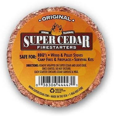 100 Count Starts up to 400 Fires for Wood Stoves, Campfires, Grill Pit and Fireplace, Natural & Waterproof, Easy to Light, Fresh Cedar Aroma, Burns for 30 Minutes.