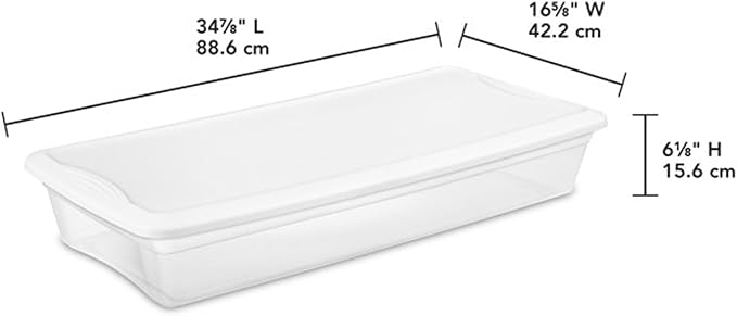 Sterilite 6 Pack Storage Box, 41 Quart Stackable Tote, Clear Plastic Container with Secure Snapping Lids for Home and Office Organization, White