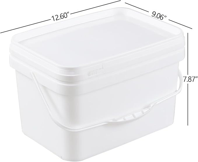 3 Gallon Rectangular Buckets Pails, 4 Pack Food Safe Buckets with Airtight Locking Lids, White