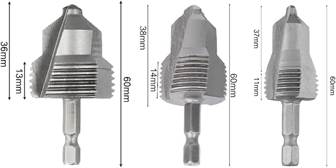 Wolfride 3Pcs 3-in-1 Water Pipe Threading Tool Kit, Internal Thread Opener, PPR Lifting Drill Bit & Water Pip Expander for 1/2" 3/4" 1" PVC Pipes