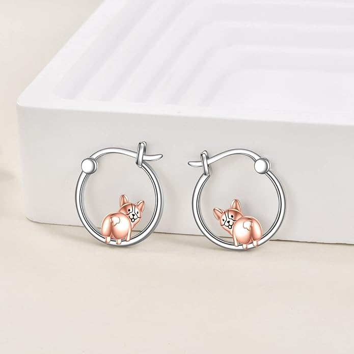 Fox/Pig/Mushroom/Cat Earrings Sterling Silver Cute Hoop Earrings Animal Jewelry Gifts for Women Daughter