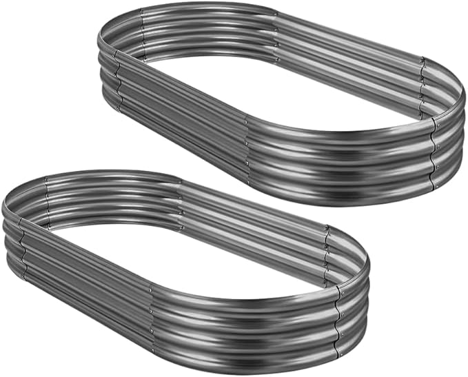 Land Guard 6×3×1 ft Galvanized Raised Garden Bed Kit, 2Pcs Raised Garden Boxes Outdoor, Oval Metal Raised Garden Beds for Vegetables, Flowers, Herbs（Grey）…………………