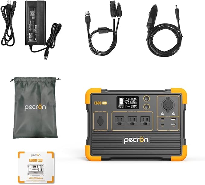 Pecron E600LFP Portable Solar Generator with 1x200W Solar Panel, 614Wh LiFePO4 Battery Backup, Power Station for Camping, Emergency, RV, Off-Grid Living