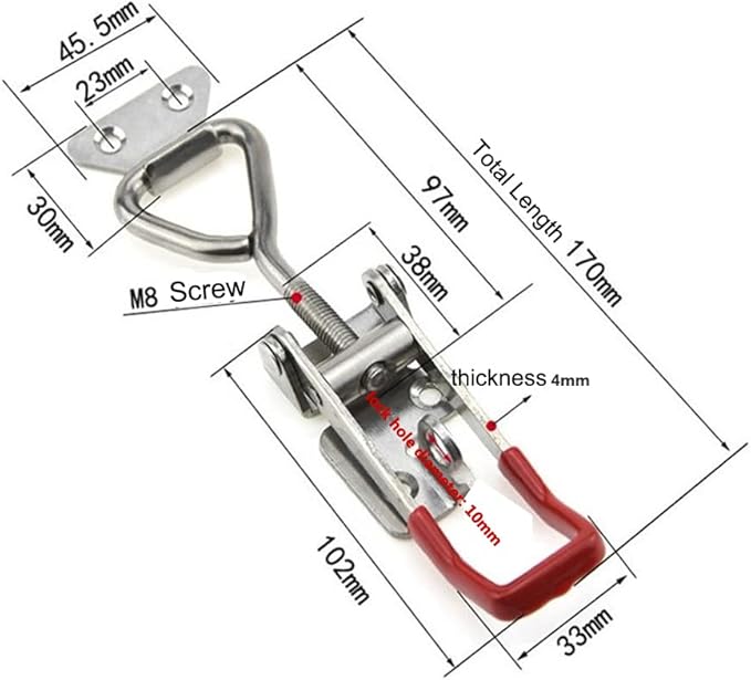 4003 Toggle Latch Clamp, 304 Stainless Steel Adjustable Toggle Latches With Lock Hole, 1320Lbs Holding Capacity Heavy Duty Toggle Clamp for Smoker Lid Jig, ToolBox Case, 2pack