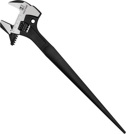 HAUTMEC 16inch Adjustable Spud Wrench, 4 in 1 Multifunctional Spud Wrenches, Adjustable Wrench and Hammer, Extra Wide Jaw Up to 1.6" (41mm) Metric & SAE Scale, Oxide Finish, for Garage Workshop DIY