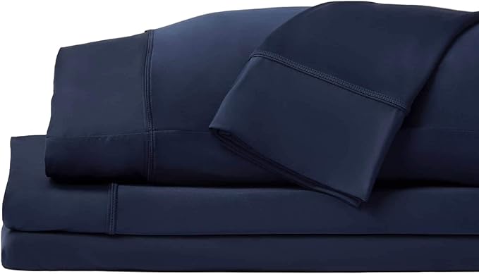SHEEX - Original Performance Sheets Set (Twin/Twin XL) Navy - Cooling Sheets - Moisture Wicking - 1 Flat Cooling Sheet, 1 Fitted Cooling Sheet, 1 Pillow Cover - Wrinkle Free - Sleep Aid