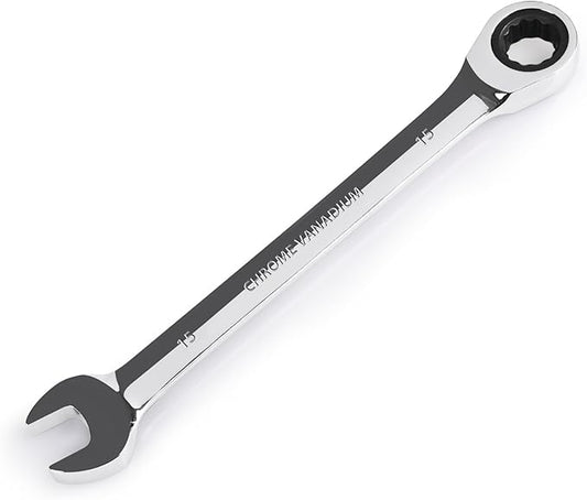 Egofine 15mm Ratcheting Combination Wrench Metric, Industrial Grade Gear Spanner with 12-Point Design, 72-Tooth Ratchet, Chrome Vanadium Steel