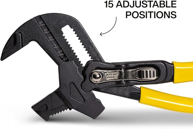 Klein Tools D5307 Plier Wrench, High Leverage Multi-Use Pump Plier with Adjustable and Reversible Double-Sided Jaw, Smooth and Knurled Teeth, 7-Inch