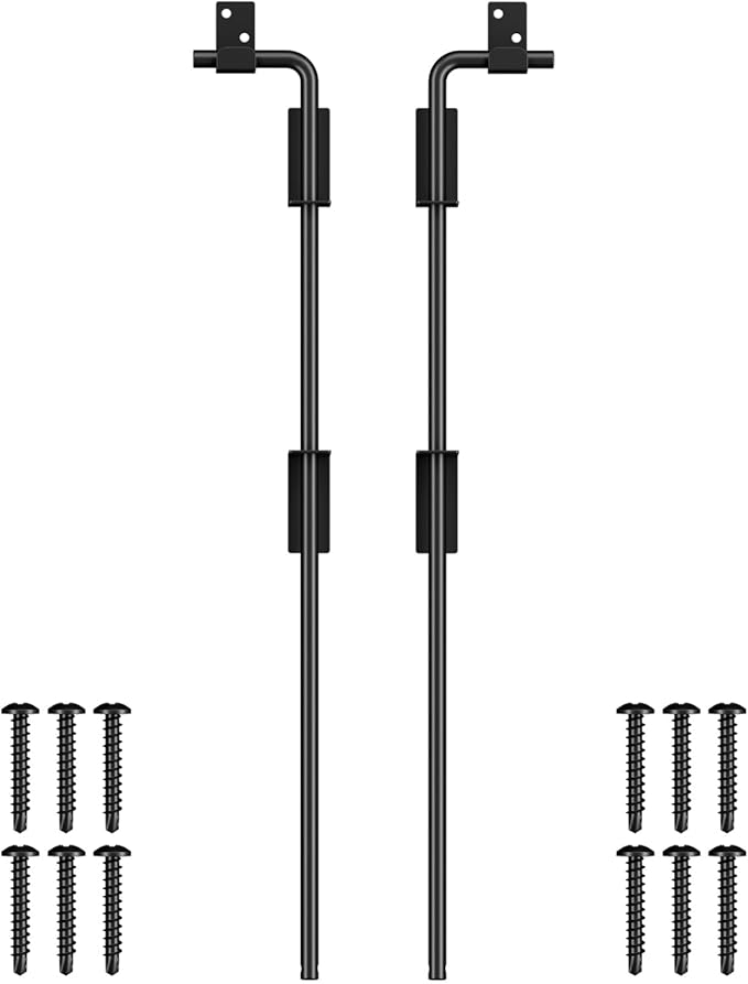 24" Cane Bolt Gate Drop Rod Heavy Duty Gate Hardware, Gate Ground Latch for Wood Metal Vinyl Gates Doors Stopper for Gate Ground, Wrought Iron Gate Latches, Black Finish-2 Pack