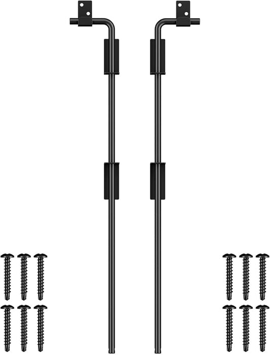 24" Cane Bolt Gate Drop Rod Heavy Duty Gate Hardware, Gate Ground Latch for Wood Metal Vinyl Gates Doors Stopper for Gate Ground, Wrought Iron Gate Latches, Black Finish-2 Pack