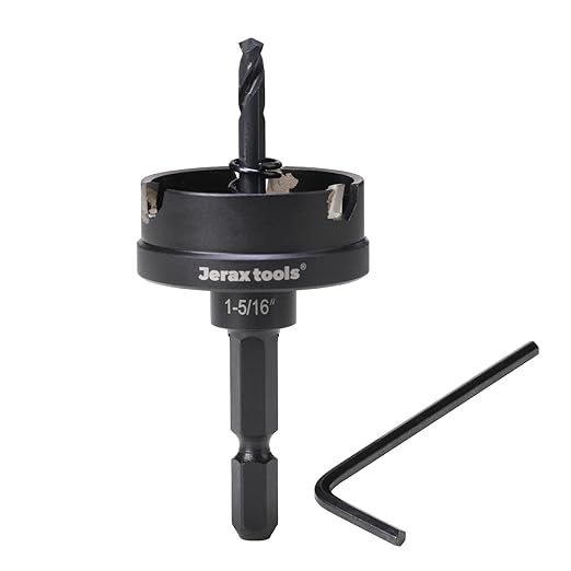 Tungsten Carbide Tipped Quick Change Hole Cutter, 1-5/16 inch TCT Hole Saw, Oxided Coating with 5mm Hole Depth Heavy Duty, for Stainless Steel, Mild Steel, Iron, Copper, Brass, Plastic