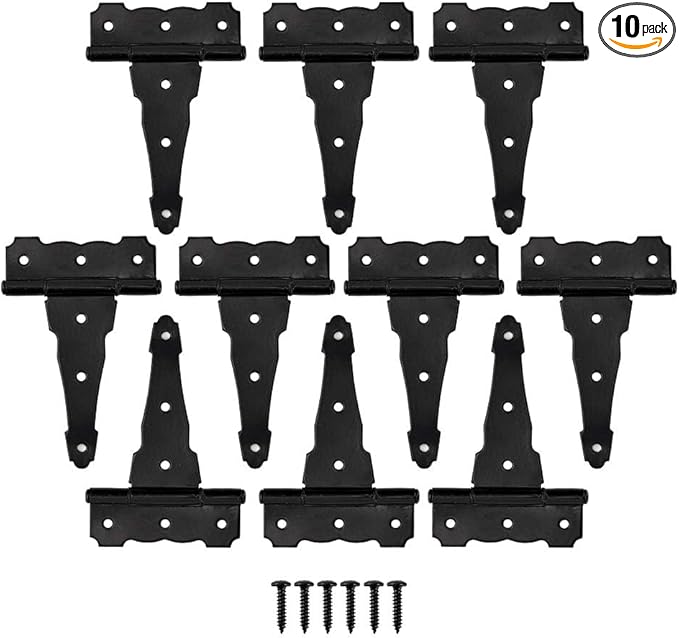 HOME MASTER HARDWARE 4 in Decorative T Strap Hinge Shed Storage Gate Strap Hinge Barns Door Tee Hinges with Screws Black 10 Pack