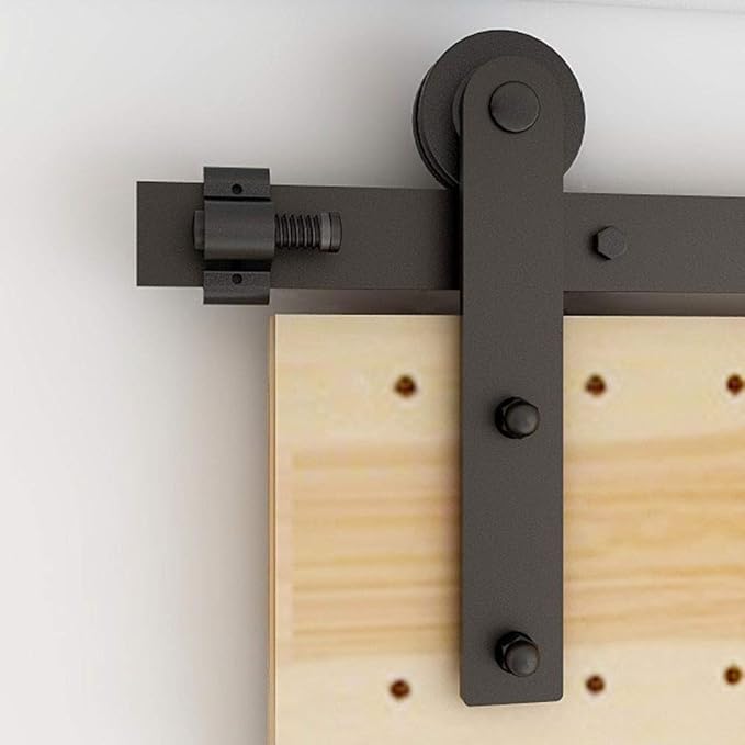 CCJH 10FT Sliding Barn Door Hardware Kit, Heavy Duty, Smoothly and Silently, Easy to Install, Fit 30" Width Double Door Panel, I Shaped Hangers Black