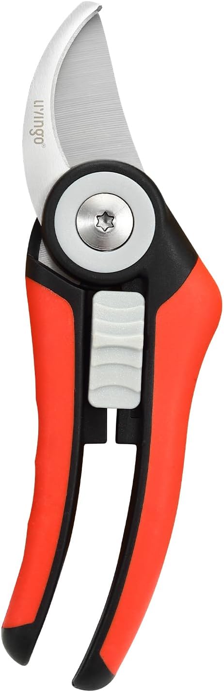 LIVINGO Bypass Pruning Shears - 8.2" Heavy Duty Garden Clippers with Curved Blades, Sharp Plant Scissors for Branches, Bushes & Shrubs, Ergonomic Handles, Spring Action