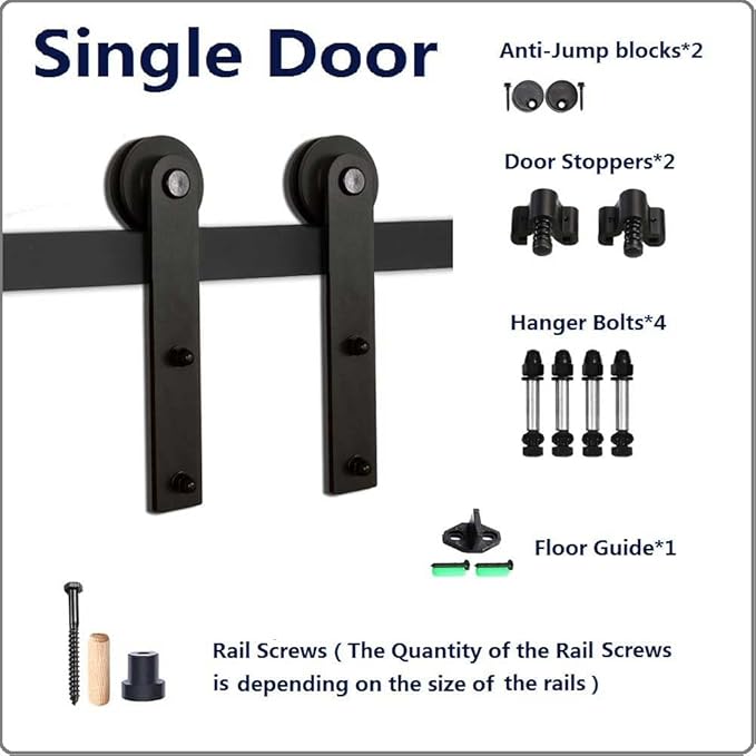 CCJH 10.5FT Single Sliding Barn Door Hardware Kit Black Carbon Steel Hanger Flat Track System for Closet Kitchen 1 Door 63 inch Wide, Smoothly and Quietly I Shape Roller