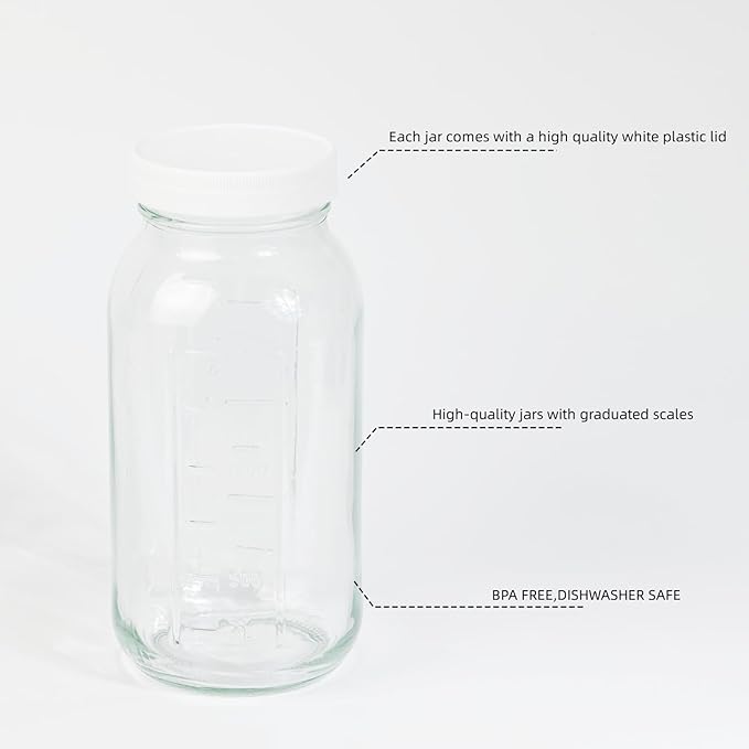 3 Pack 64 oz Clear Wide Mouth Mason Jars with Airtight Lids and White Plastic Mason Jar Lids,Half Gallon Jars, Canning Jars