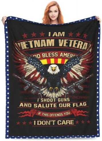 Vietnam Veteran Blanket Army Throw Blanket Soft Fleece Flannel Patriotic Bald Eagle Bedding Military Gifts for Veterans Men Boys Lovers Adults Stuff Plush for Couch Sofa Bed Room Decor 40"X50"